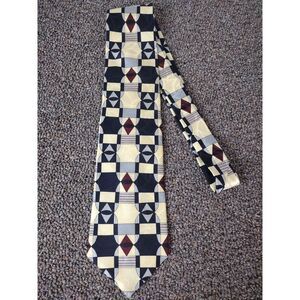 Vintage Zylos George Machado Tie 100% Imported Silk Black Red Tan Geo 90's